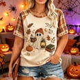 thumbnail image 2 of IYYVV Plus Size Halloween Shirts for Women Cute Ghost Pumpkin Print Plaid Short Sleeve T-Shirts Orange XL, 2 of 6