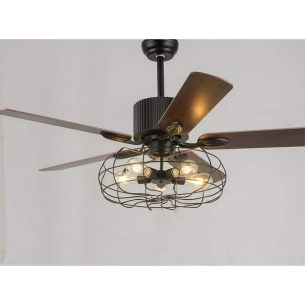 Oukaning 52 Retro Industrial Ceiling Fan Light 5 Lights Chandelier Pull Chain 3 Sd Iron Cage With Reversible Wood Blade Com - Iron Chandelier Ceiling Fan Oukaning 52 Retro Industrial Ceiling Fan Light 5 Lights Chandelier Pull Chain 3 Sd Iron Cage With Reversible Wood Blade Com - Iron Chandelier Ceiling Fan
