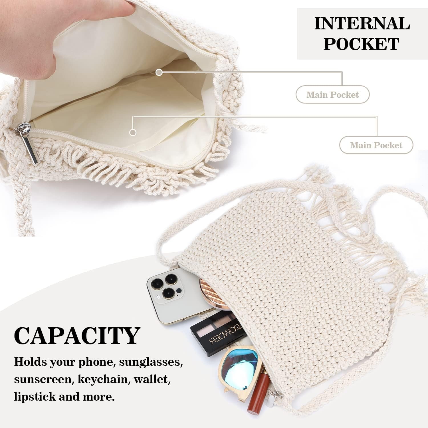 Retro Crochet Crossbody Shoulder Bag for Women Woven Fringe hobo bags Summer Beach Handmade Purse