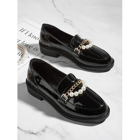 

Chain & Faux Pearls Decor Loafers Women‘s Footwear