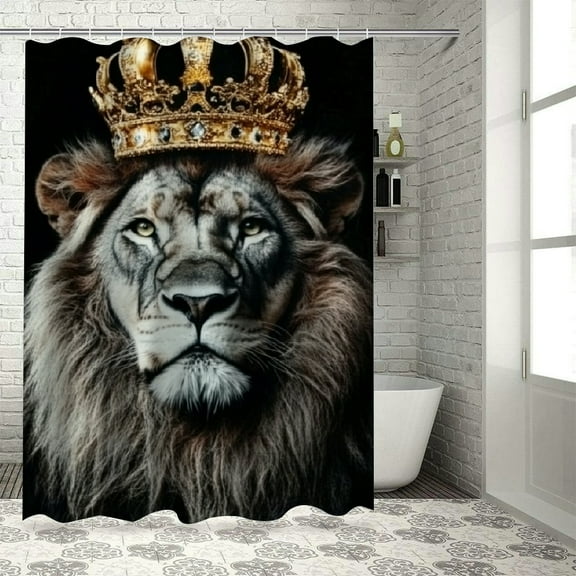 Autua Lion Crown Bathroom Shower Curtain Set Polyester Home Bathtubs Decoration with Hooks 36"x72