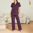 thumbnail image 4 of LWITHSZG Pajama Sets for Women Short Sleeve Button Down Shirts and Straight Leg Pants 2 Piece Matching Pjs Summer Loose Lounge Sets, 4 of 6