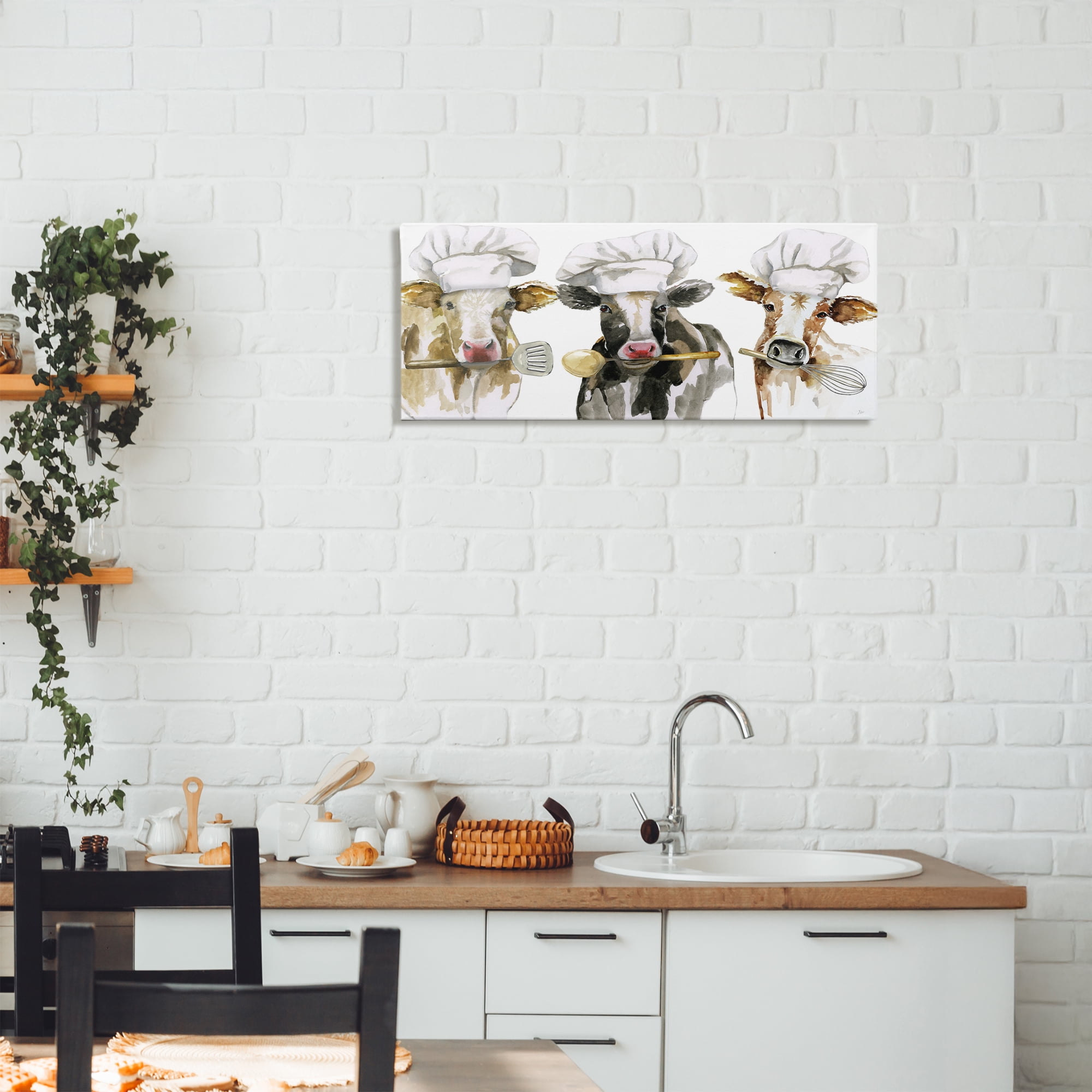 Stupell Industries Cow Chefs with Utensils Canvas Wall Art, design by Nan