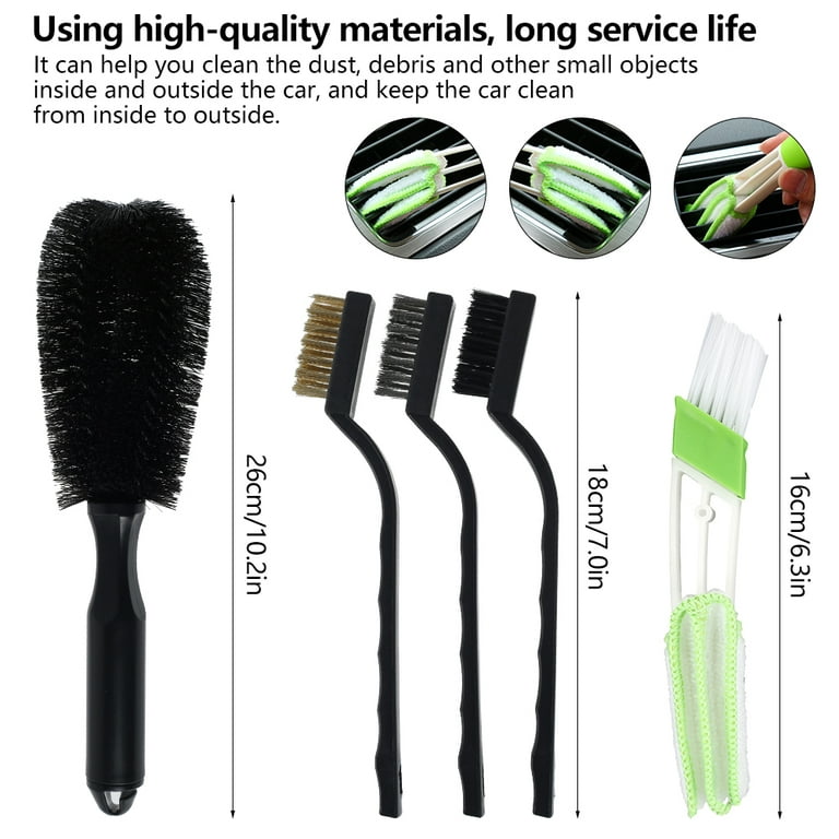 hatatit 5pcs Auto Detailing Brush Set, Car Cleaner Brush Set for Cleaning Wheels,Engine,Air Vents,Leather, Boar Hair Car Interior Wash Detailing Brush for