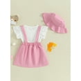 thumbnail image 4 of Bslissey Toddler Baby Girls 3Pcs Summer Outfits Lace Flying Sleeve Crew Neck Ribbed Tops + Bow Decorat Suspender Skirt + Hat 6M-4T Kids Casual Cute Skirt Sets, 4 of 9