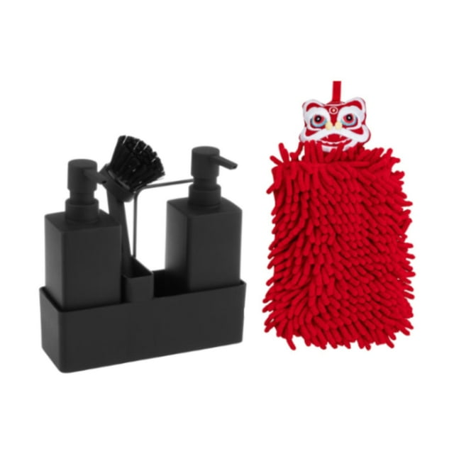 Juego de botellas con bomba, bandeja de almacenamiento para botellas de jabón, juego de cepillos con toalla de mano, juego dispensador de jabón