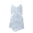 thumbnail image 4 of KHONTS Women's Tinsel Fringe Dress V Neck Tinsel Tassels Mini Strap Dress for Birthday Prom Party Club Night Silver M, 4 of 4
