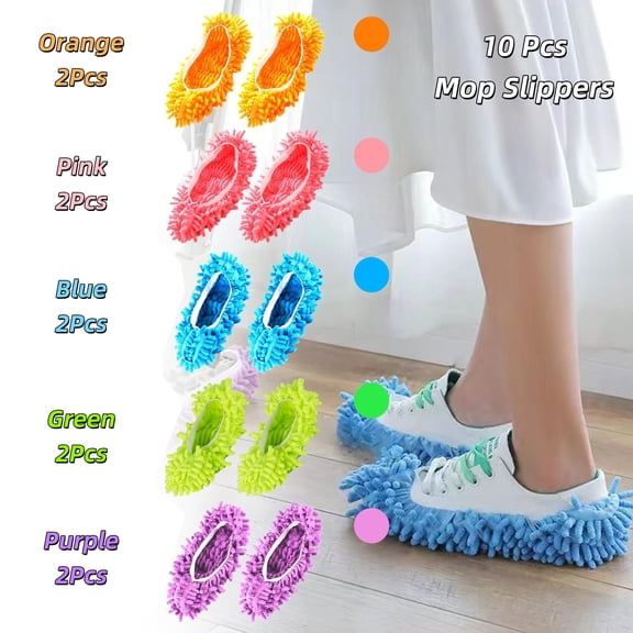 20 PCS Washable Microfiber Mop Slippers in 5 Colors - Ideal for Home, Office, Bathroom & Kitchen Cleaning