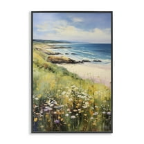 Stupell Industries Meadow Beside Beach Landscape Painting Black Framed Art Print Wall Art, 12 x 18