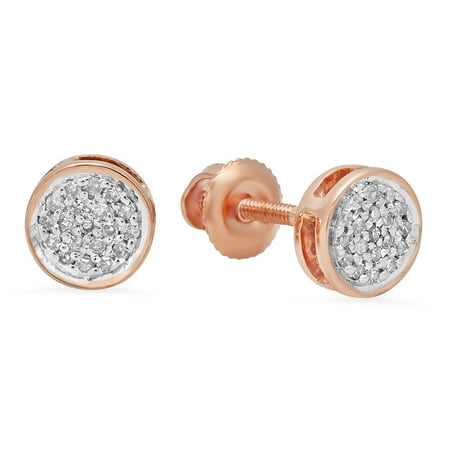 - 0.10 Carat (Ctw) 14K Gold Round White Diamond Ladies Circle Cluster Stud Earrings 1/10 CT