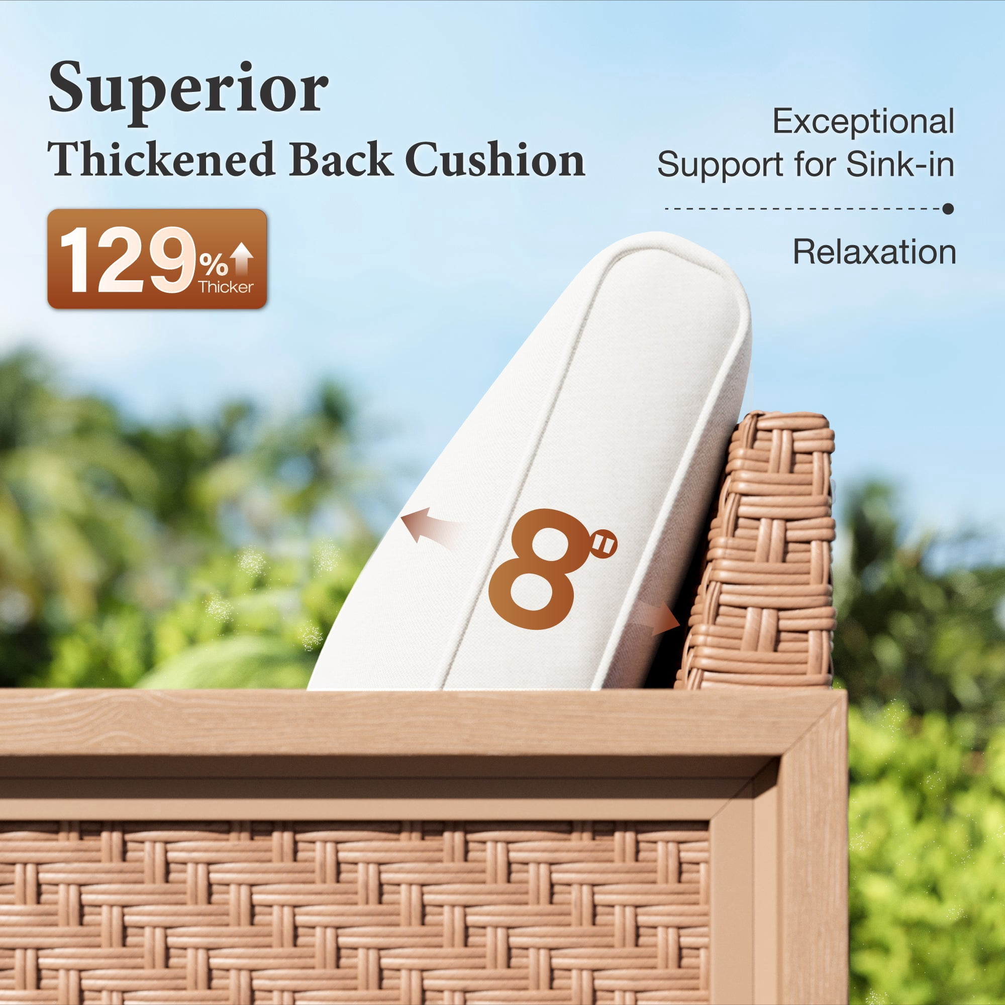 SUMMIT LIVING 4-Piece HDPE Outdoor Patio Furniture Set, Wicker Outdoor Patio Conversation Set with Wood-Grain Rattan Coffee Table, Beige