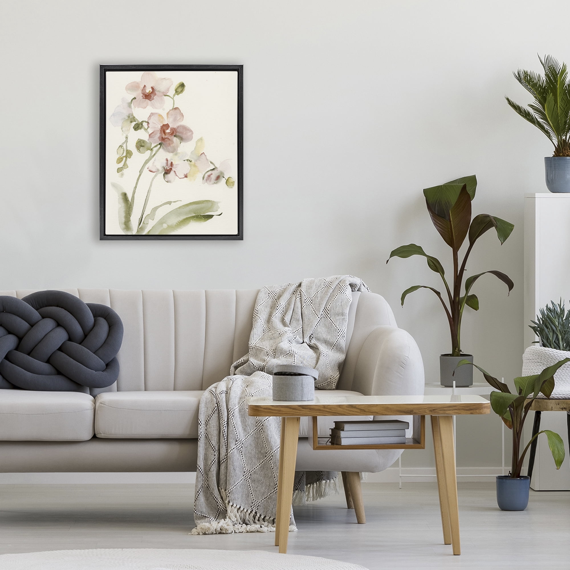 Stupell Industries Gentle Pink Orchid in Bloom Black Framed Floater Canvas Wall Art, design by Victoria Barnes