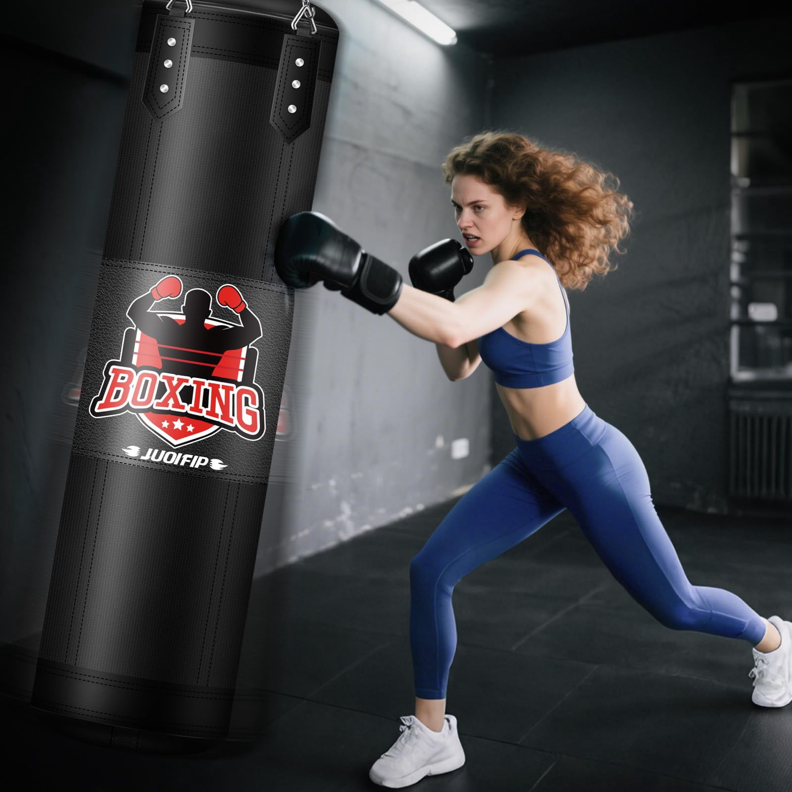 Hanging Punching Bag for Adults, 4FT PU Heavy Boxing Bag Set with 12OZ Gloves with Chain Ceiling Hook Suitable for Home Gym MMA Karate Kickboxing Boxing Muay Thai Training(Unfilled)