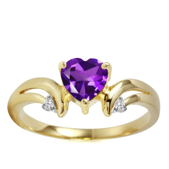 Galaxy Gold 14K Yellow Gold 0.96 Carat Natural Diamonds and Heart-Shaped Amethyst Ring - February Birthstone - Peace & Wisdom - Sizes 5.5 to 11 - Fine Jewelry for Women