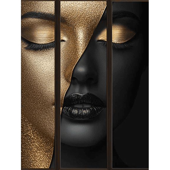 Gold and Black Abstract Face Canvas Painting, Suitable for Living Room, Bedroom, Bathroom, Office, and Hallway Decoration.
