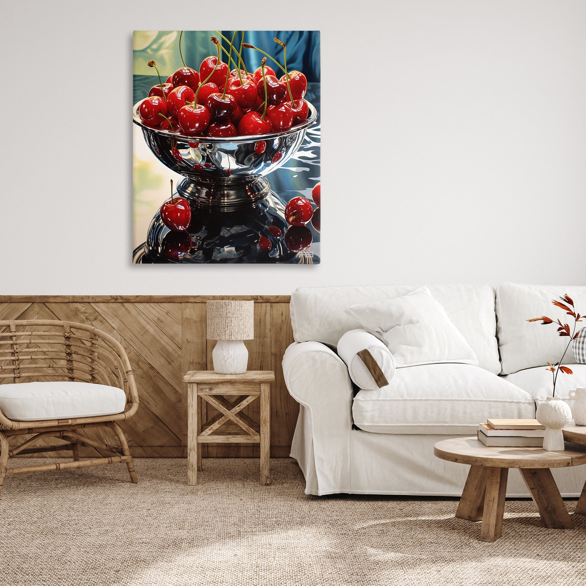 Stupell Industries Bowl of Cherries Reflection Food & Beverage Painting Gallery Wrapped Canvas Art Print Wall Art, 36 x 48