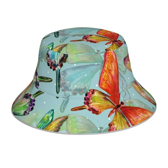 Xecao Retro Seamless Flying Butterflies Print Men and Women Night Reflective Hat Runner Cap Visor Bucket Hat Boonie Cap