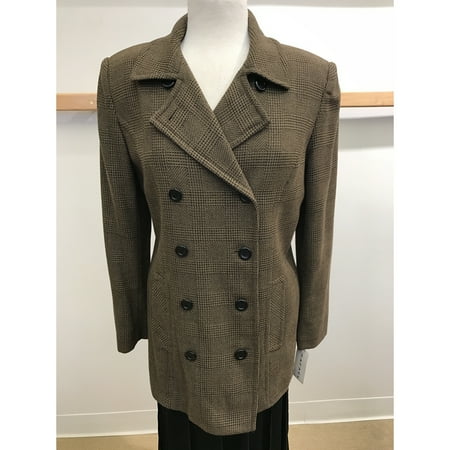 Plaid Wool Bomber Brown Glenn Plaid Double Breasted Light Weight Wool Outerwear Jacket (Style# 9223) ()