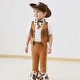thumbnail image 3 of Kids Western Rodeo Cowboy or Cowgirl Classic Set - Vest, Jeans, Brown Hat, Scarf 4PC Outfits (Choose Color and Size)(100 3-4 Years, Z02-Brown), 3 of 7