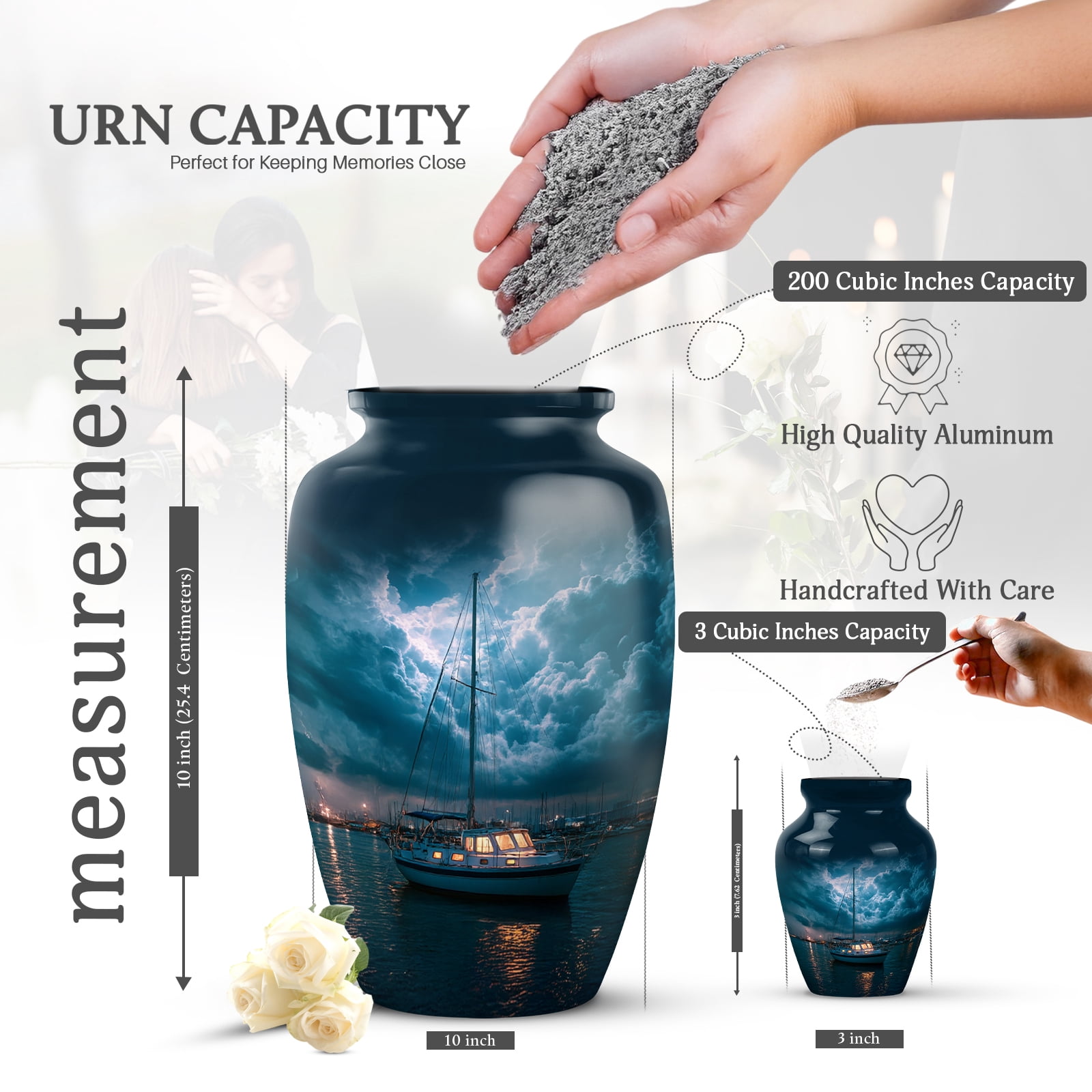 KARYLIZ Yacht Urns For Ashes - Harbor of Storms Urn For Ashes Adult Male - Mini Keepsake Urns For Female - Blue Cremation Funeral Urn For Women - Large Memorial Keepsake For Mom & Dad 3Inch