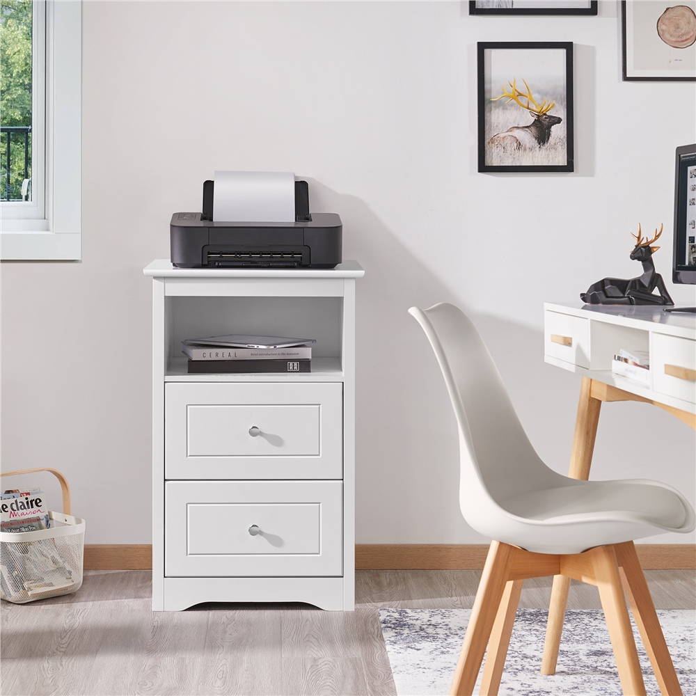 Yaheetech Nightstands with 2 Drawers & Open Shelf, Wooden Bedside Tables for Bedroom, White
