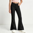 thumbnail image 2 of Xaqiouau Girls Flare Leg Pants Slim Fit Solid Color Casual Trousers Button Front Mid Rise Bell Bottom Jeans Style Kids Fashionable Everyday Wear Black 7-8 Years, 2 of 8