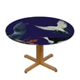thumbnail image 3 of ONETECH Red Crowned Crane Outdoor Tablecloth with Umbrella Hole, Bird Waterproof Round Fitted with Elastic Edged Table Cover for Patio Garden, Fits Tables up to Diameter, 3 of 7