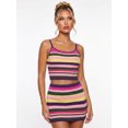 thumbnail image 2 of LMLYSoH Women Summer Outfit Horizontal Striped Knit 2 Piece Set Sleeveless Spaghetti Strap Cami Top and Mini Skirt, 2 of 8