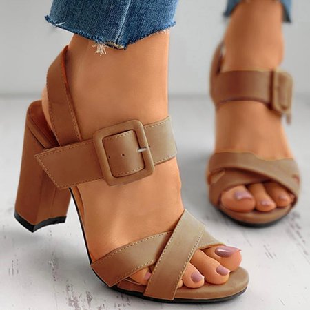 

Cuhas Wide Sandals for Women SlippersSummer Women S High-Heeled Sandals With One Buckle Thick Heel Sandals