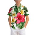 thumbnail image 4 of NOEGOEU Boys Button Down Hawaiian Shirt Short Sleeve Beach Shirt Kids Graphic Tees Tops 5-14 Years (Green,6-7 Years), 4 of 6