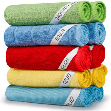 SUGARDAY 10 Pack Microfiber Cleaning Cloths Reusable Rags for Glass Kitchen Cleaning Washable Dish Cloth