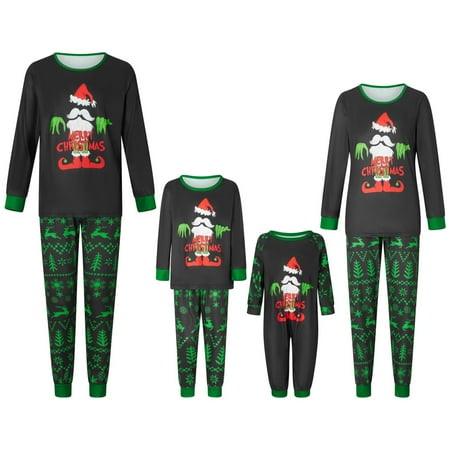

Clearance Before Christmas！Gotyou Family Grinch Pajamas Christmas Prints Family Matching Long Sleeve Tops+Pants Set Family Matching Sets