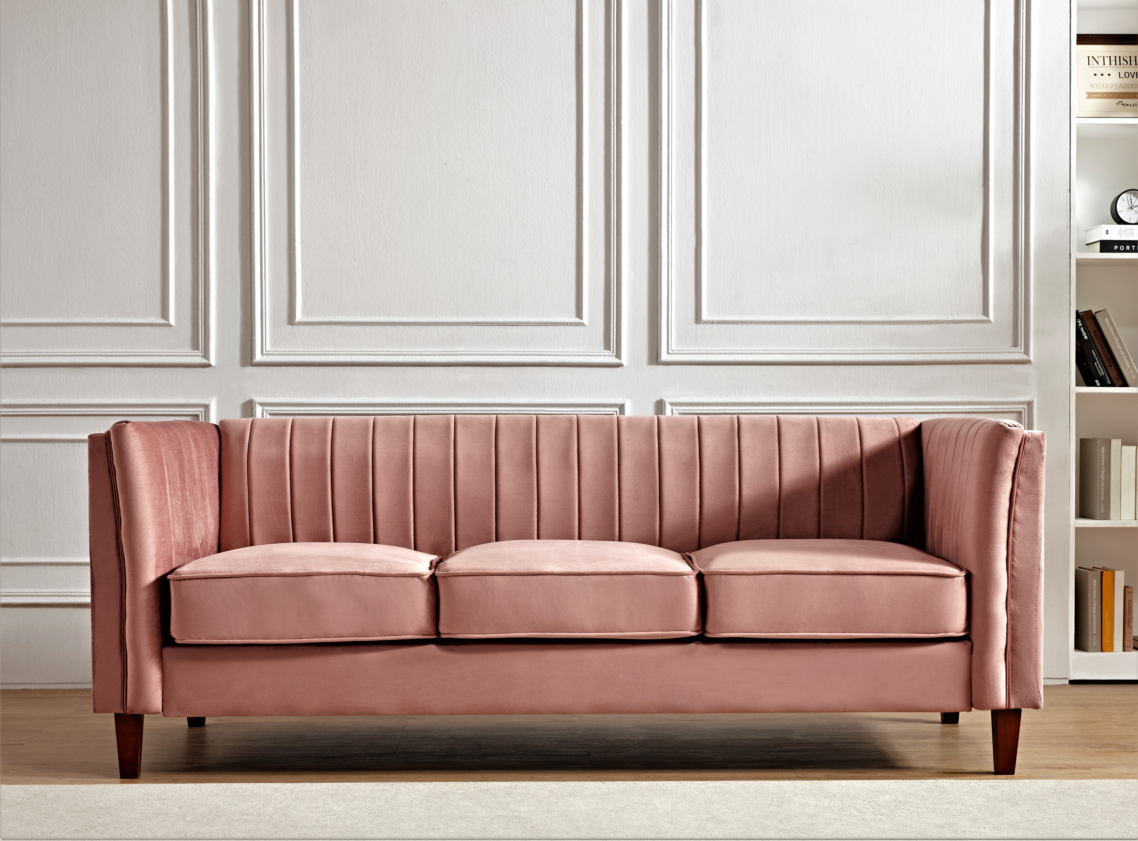 Uspridefurniture Plainfield Line Tufted Square Design 3Pcs Livingroom Set, Pink Velvet