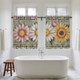thumbnail image 4 of Vintage Daisy Floral Kitchen Curtains 45" Length, Spring Flowers Botanical Leaves Checkered Wooden Tiers Curtains for Bathroom Bedroom Cafe, Light Filtering Window Treatment Drapes 2 Panels 42"Wx45"L, 4 of 8