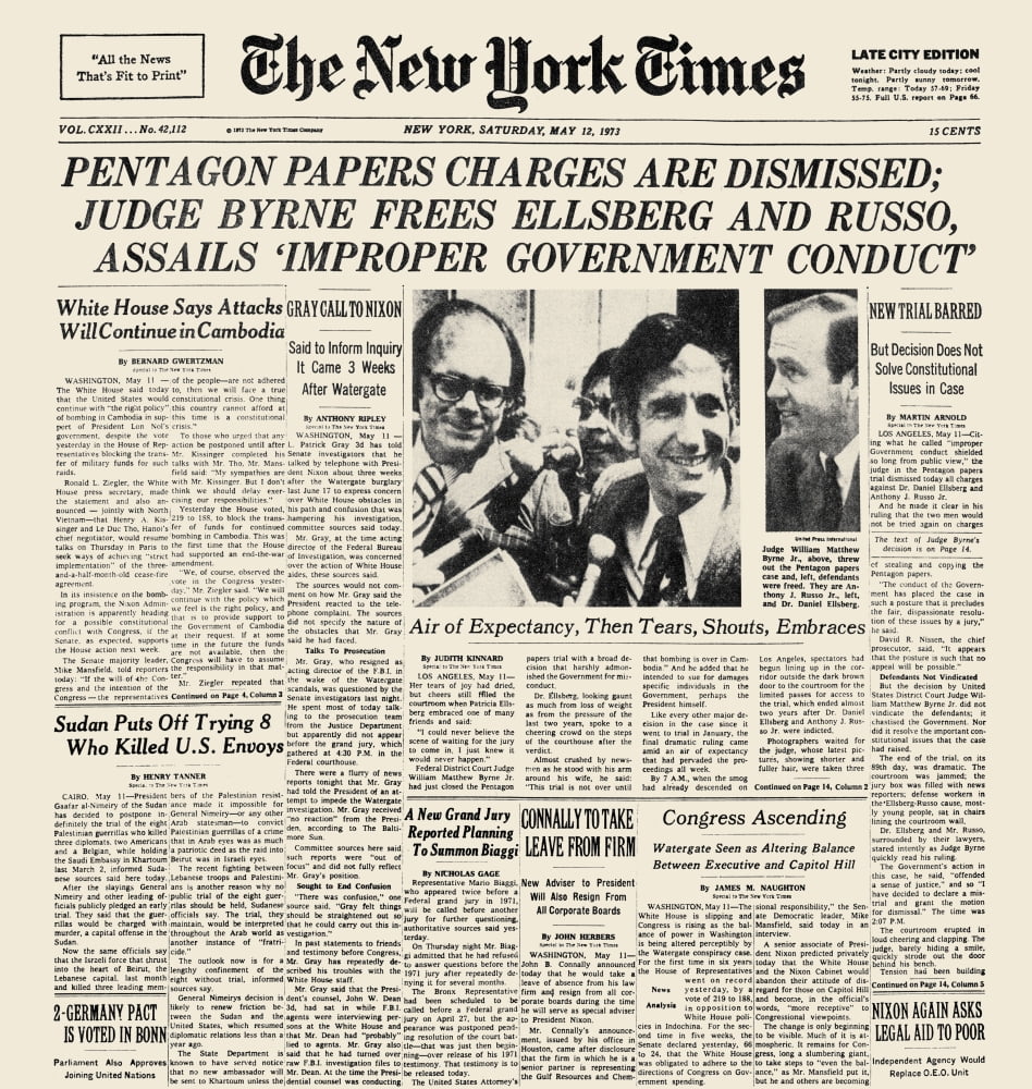 Pentagon Papers 1973 Nfront Page Of The New York Times 12 May 1973 ...