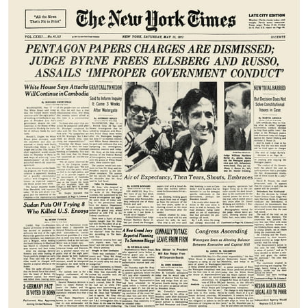 Pentagon Papers 1973 Nfront Page Of The New York Times 12 May 1973 Reporting On The Dismissal The Previous Day Of All Charges Against Daniel Ellsberg And Anthony J Russo Of Stealing And Copying The Se