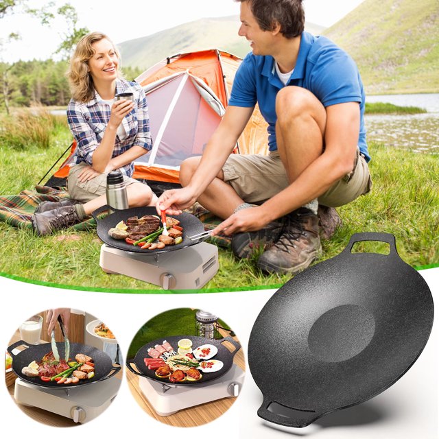 Vaidha Rond Fer Rôtir Crevettes Lisse Antiadhésif Rôtir Fer Rôtir Pique-Nique Extérieur Barbecue Portable Cuisinière à Cassette Universelle