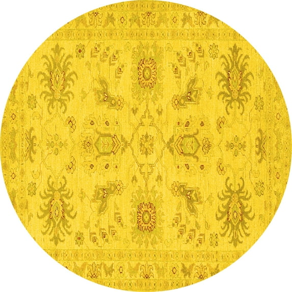 Ahgly Company Machine Washable Indoor Round Persian Yellow Traditional Area Rugs, 8' Round
