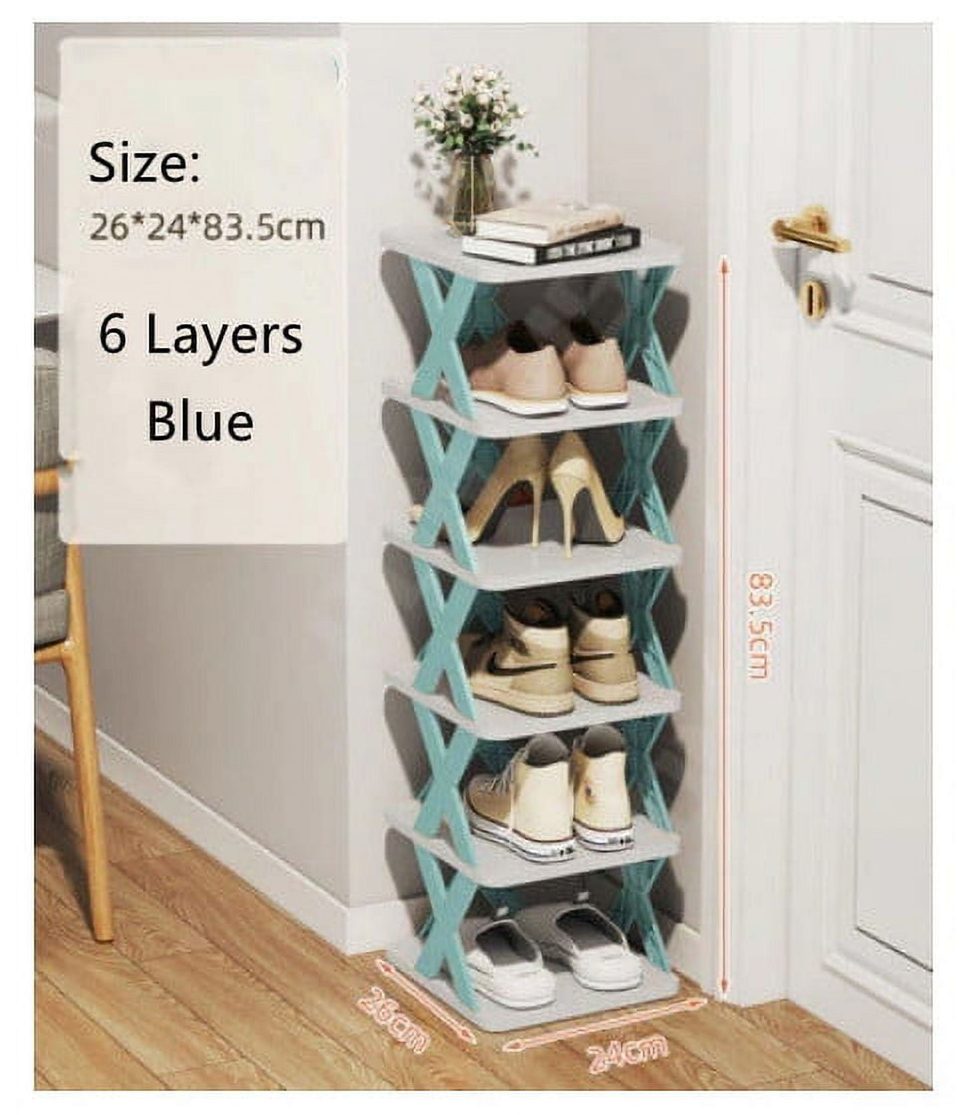 Shoe Rack Organizer,Vertical Shoe Rack, 6 Tiers Narrow Shoe Shelf 6 Pairs Slim Shelf for Shoes Narrow Shoe Rack,DIY Free Standing Shoes Storage Organizer ,Free Shoe Shelf for Small Space