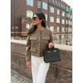 thumbnail image 4 of Veste Basique pour Femmes Automne/hiver 2025, Col Rond Vintage, Bouton Doré, Poche Rabattable, Manteau Court Bleu Marine TP, 4 of 6
