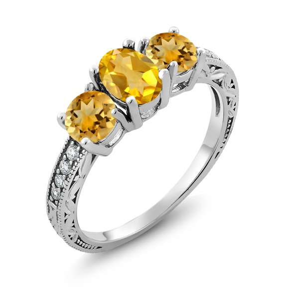Gem Stone King 2.32 Ct Oval Yellow Citrine 925 Sterling Silver Moissanite Ring (Size 8)