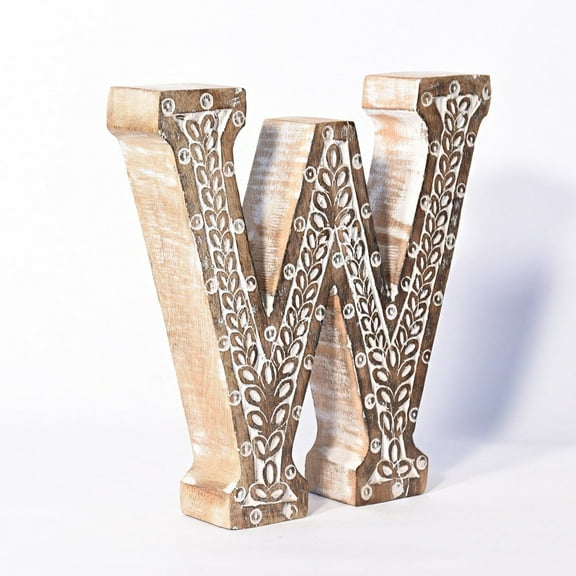 HANDMADE ECO-FRIENDLY "W" WOOD ALPHABET LETTER BLOCK FOR WALL MOUNT & TABLE TOP DÉCOR- , Natural Antique Color, Traditional Design, Letter Block For Study Room, Kids Room, Living Room, Cabin, Offices