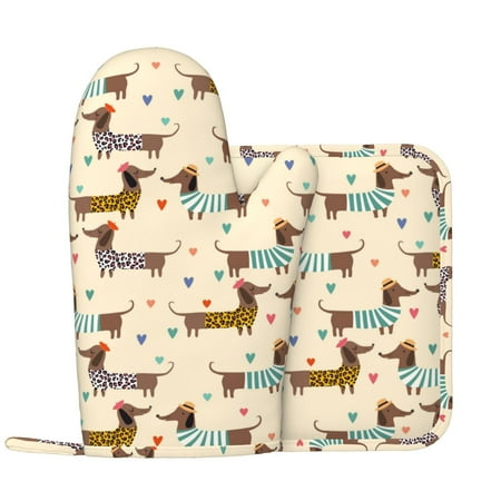 

Oven Mitts and Pot Holders Sets Dachshund Dog Puppy No.1055 Non-Slip Silicone Oven Gloves Potholders Cotton Lining Heat Resistant Gloves Hot Pads for Kitchen Cooking Baking