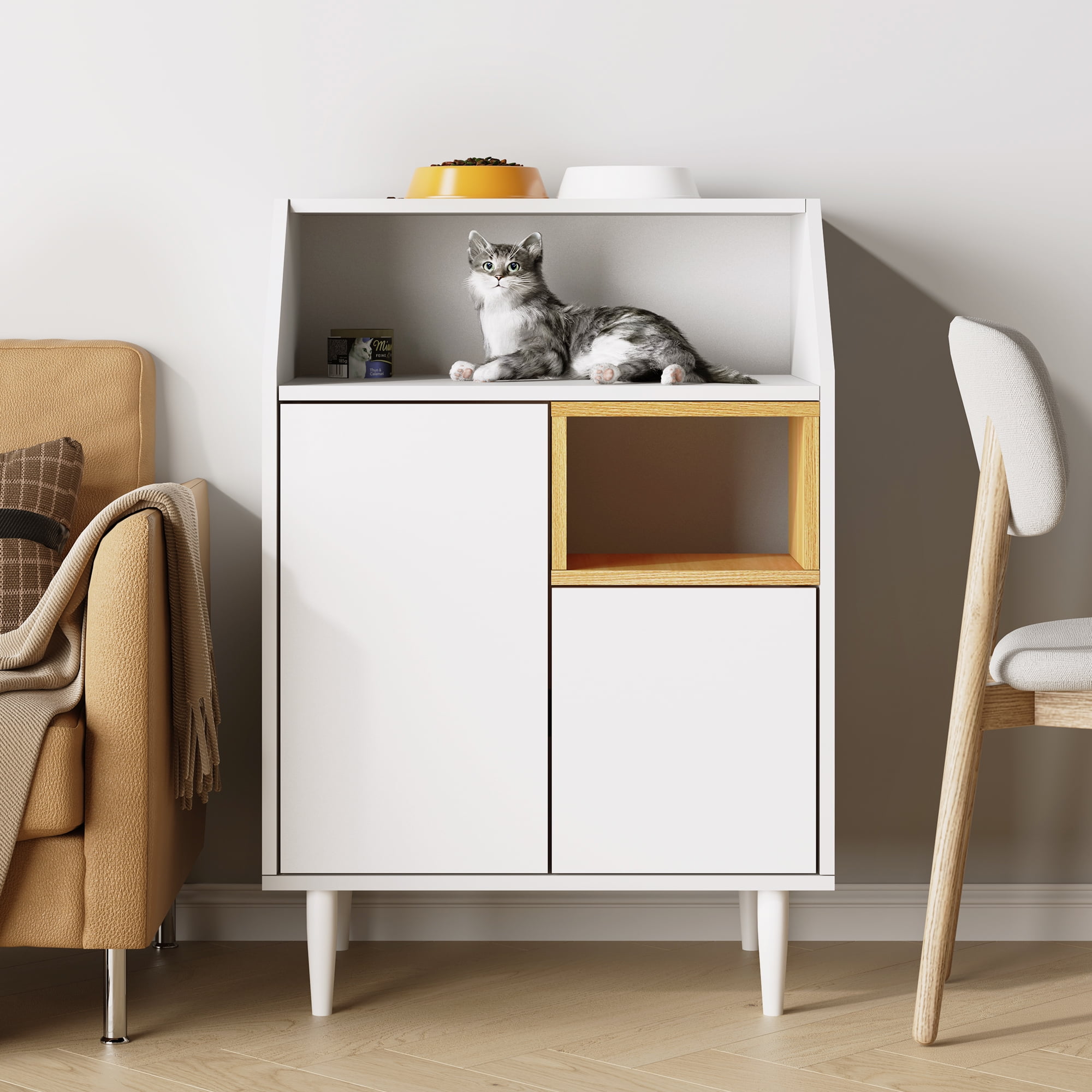 Soges Cat Litter Box Enclosure,Hidden Cat Furniture Living