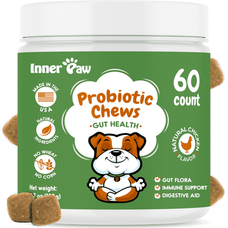 Inner Paw Probiotic Chews, Tasty Soft Chew Probiotics for Dogs, Chicken Flavor, 60 Count