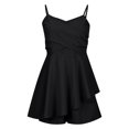 thumbnail image 4 of xiaxaixu Femmes Robe Cami Couleur Unie V-Cou Mini A-Ligne Robe à Volants pour la Fête, Plage, 4 of 6