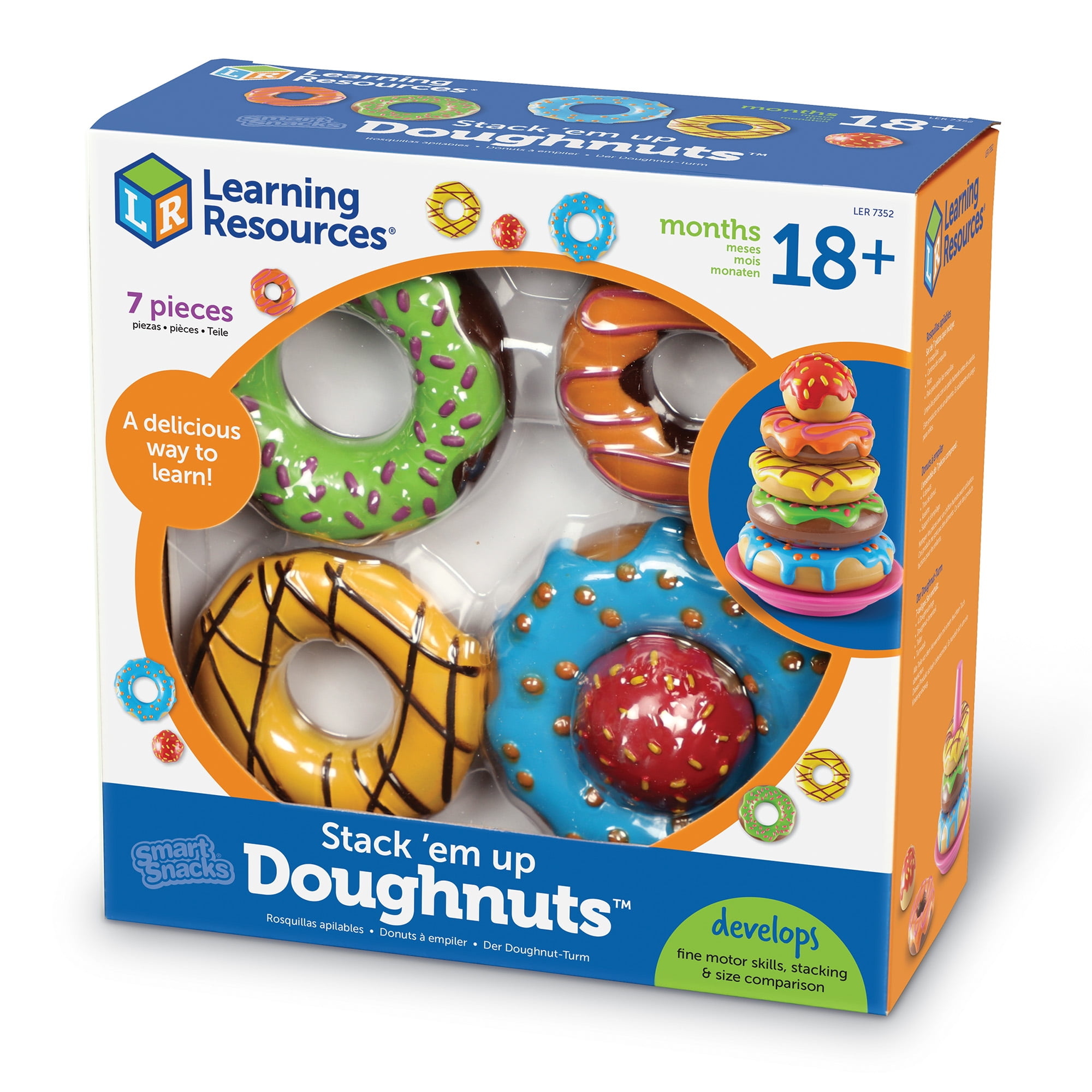 Learning Resources Smart Snacks Stack 'Em Up Doughnuts, Preschool Fine Motor Toys, 6 pieces, Ages 18mos+