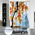 thumbnail image 3 of Small Stall 36"x72" Watercolor Ink Tree Leaves Branch Shower Curtain Set with Hooks,Orange and Blue Abstract Landscape with Grass Bathroom Curtain, Waterproof Bath Curtain, 3 of 6