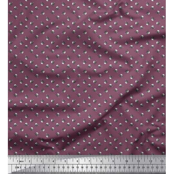 Soimoi Polyester Crepe Fabric Crossbones & Skull Shirting Print Fabric by Yard 52 Inch Wide
