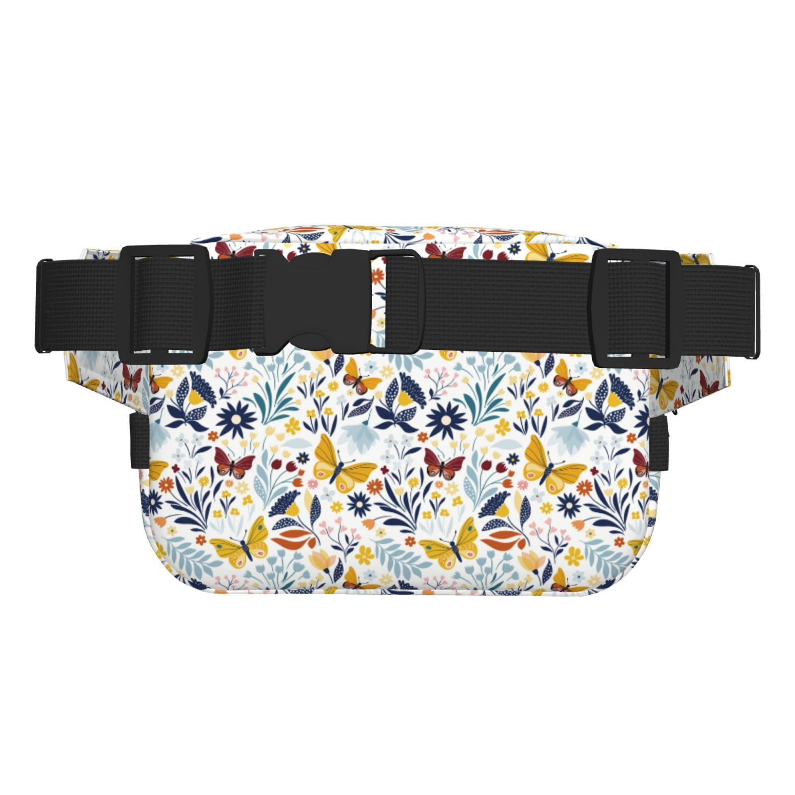 Picia Flowers Butterfly Print Square Double-Layer Waist Bag Mini Adjustable Waist Belt Bag Exercise Running Travel Hiking